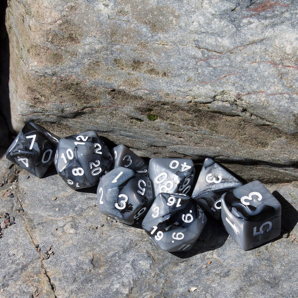 'Claws Of Darkness' Grey and Black Dice - Expanded Polyhedral Set With Extra D20