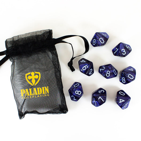 Blue Pearl Dice - 8 D10 Set - 'Nightfall'