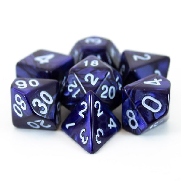 Blue Pearl RPG Dice - Full Polyhedral Set - 'Nightfall'