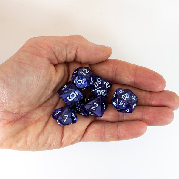 Blue Pearl RPG Dice - Full Polyhedral Set - 'Nightfall'