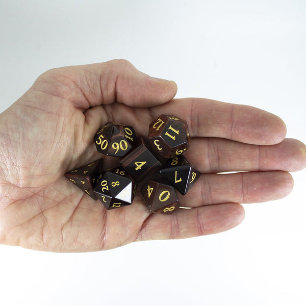 Luxury Stone DnD Dice - Red Tiger's Eye - Full RPG Set - Paladin Roleplaying