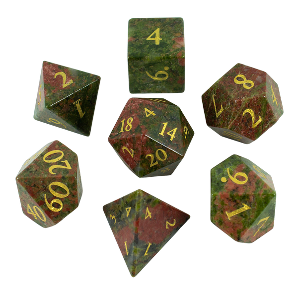 Luxury Stone DnD Dice - Unakite - Full RPG Set - Paladin Roleplaying