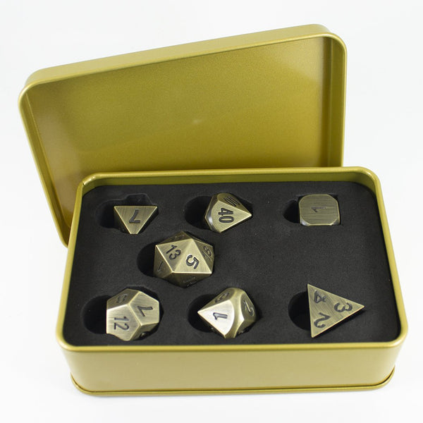 Antique Gold Metal Dice Set, In Presentation Tin - Paladin Roleplaying
