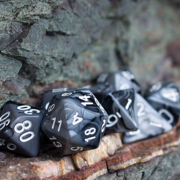 'Claws Of Darkness' Grey and Black Dice - Expanded Polyhedral Set With Extra D20