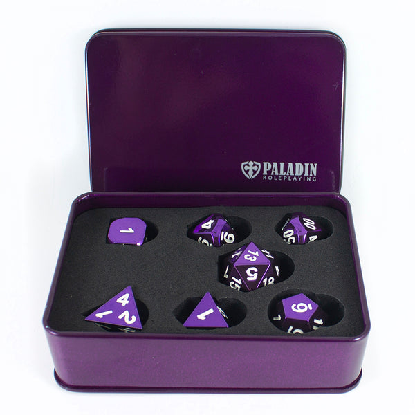 Purple Metal Dice Set, In Presentation Tin
