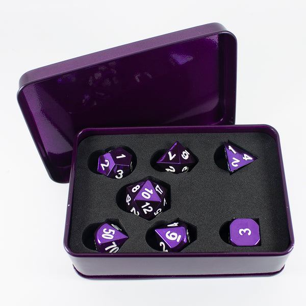 Purple Metal Dice Set, In Presentation Tin