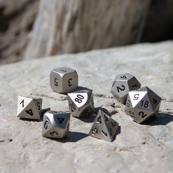 Paladin Roleplaying Antique Silver Metal Dice Set, In Presentation Case