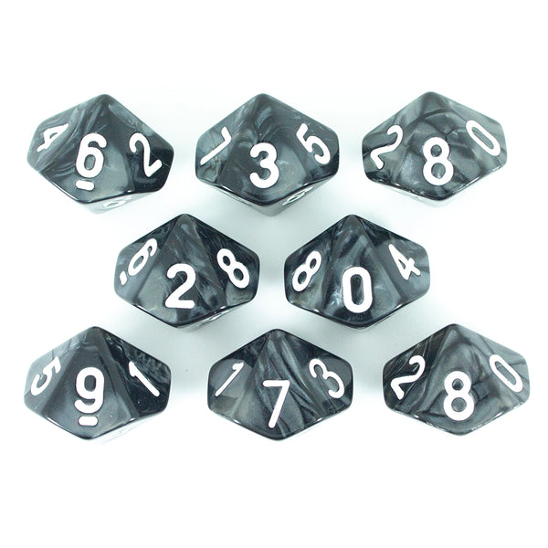 Grey Pearl Dice - 8 D10 Set - 'Granite'