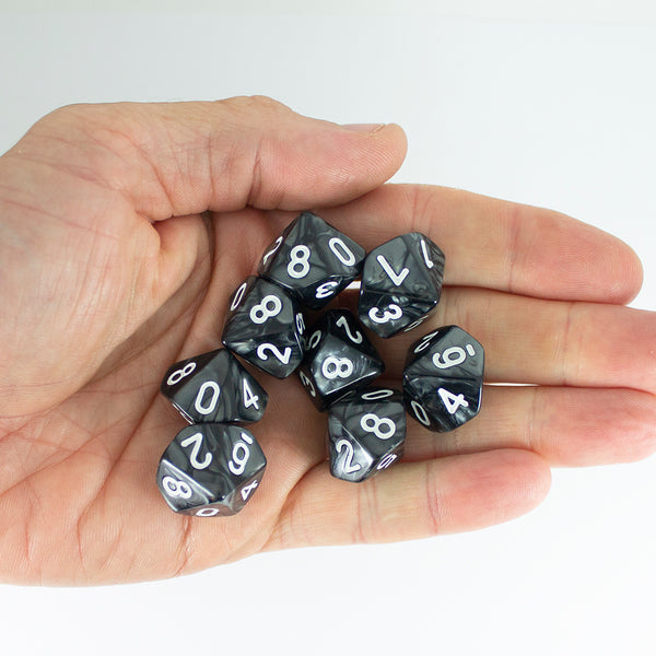 Grey Pearl Dice - 8 D10 Set - 'Granite'