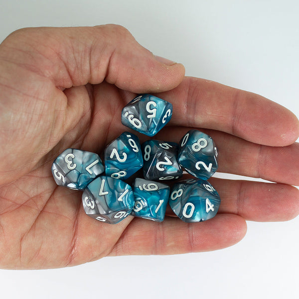 'Frostblade' Grey and Blue 8 D10 Dice Set