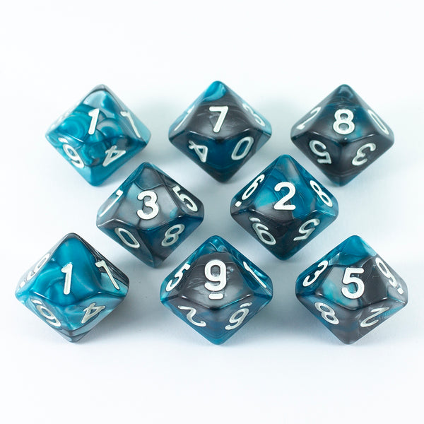 'Frostblade' Grey and Blue 8 D10 Dice Set