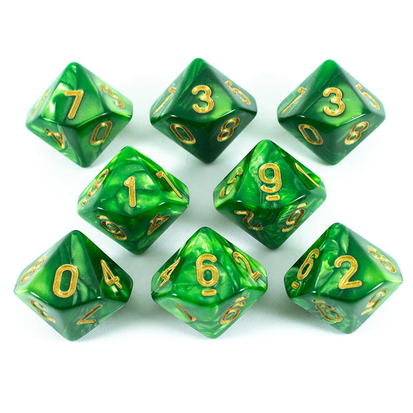 Green Pearl Dice - 8 D10 Set - 'Moss'