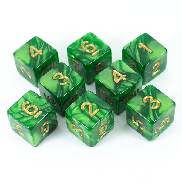 Green Pearl Dice - 8D6 Set - 'Moss'