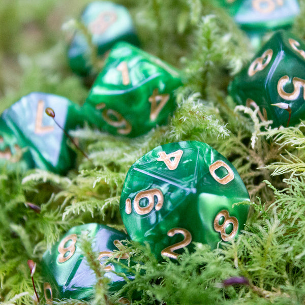 Green Pearl Dice - 8 D10 Set - 'Moss'
