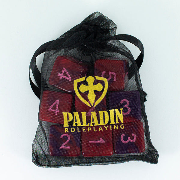 'Tiefling's Kiss' Red and Purple Marble 8 D6 Dice Set