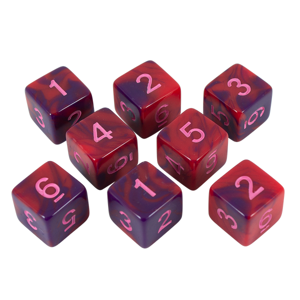 'Tiefling's Kiss' Red and Purple Marble 8 D6 Dice Set