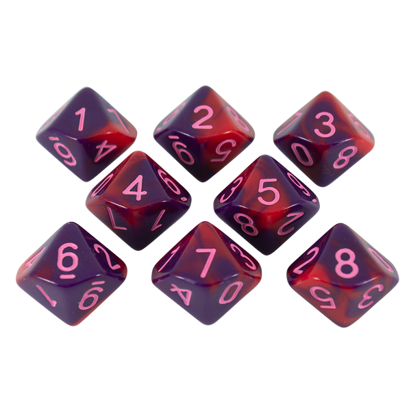 'Tiefling's Kiss' Red and Purple 8 D10 Dice Set