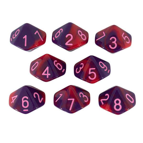 'Tiefling's Kiss' Red and Purple 8 D10 Dice Set
