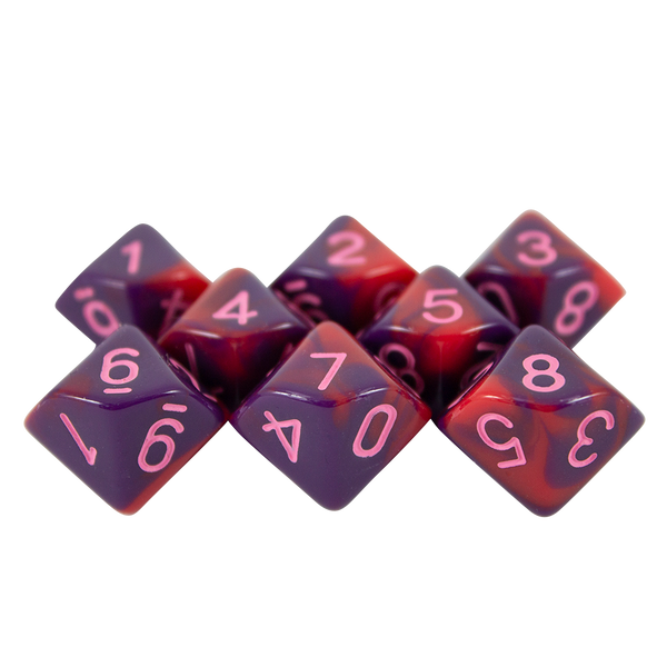 'Tiefling's Kiss' Red and Purple 8 D10 Dice Set