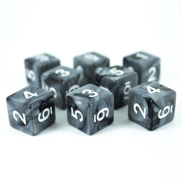 'Claws Of Darkness' Grey and Black Marble 8 D6 Dice Set - Paladin Roleplaying