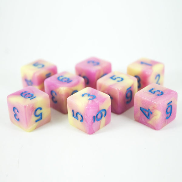 'Love Potion' Pink and Yellow Marble 8 D6 Dice Set - Paladin Roleplaying