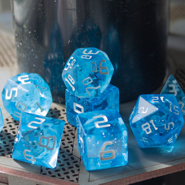 Starfarer 'Andromeda' Blue and White Sci-Fi RPG dice