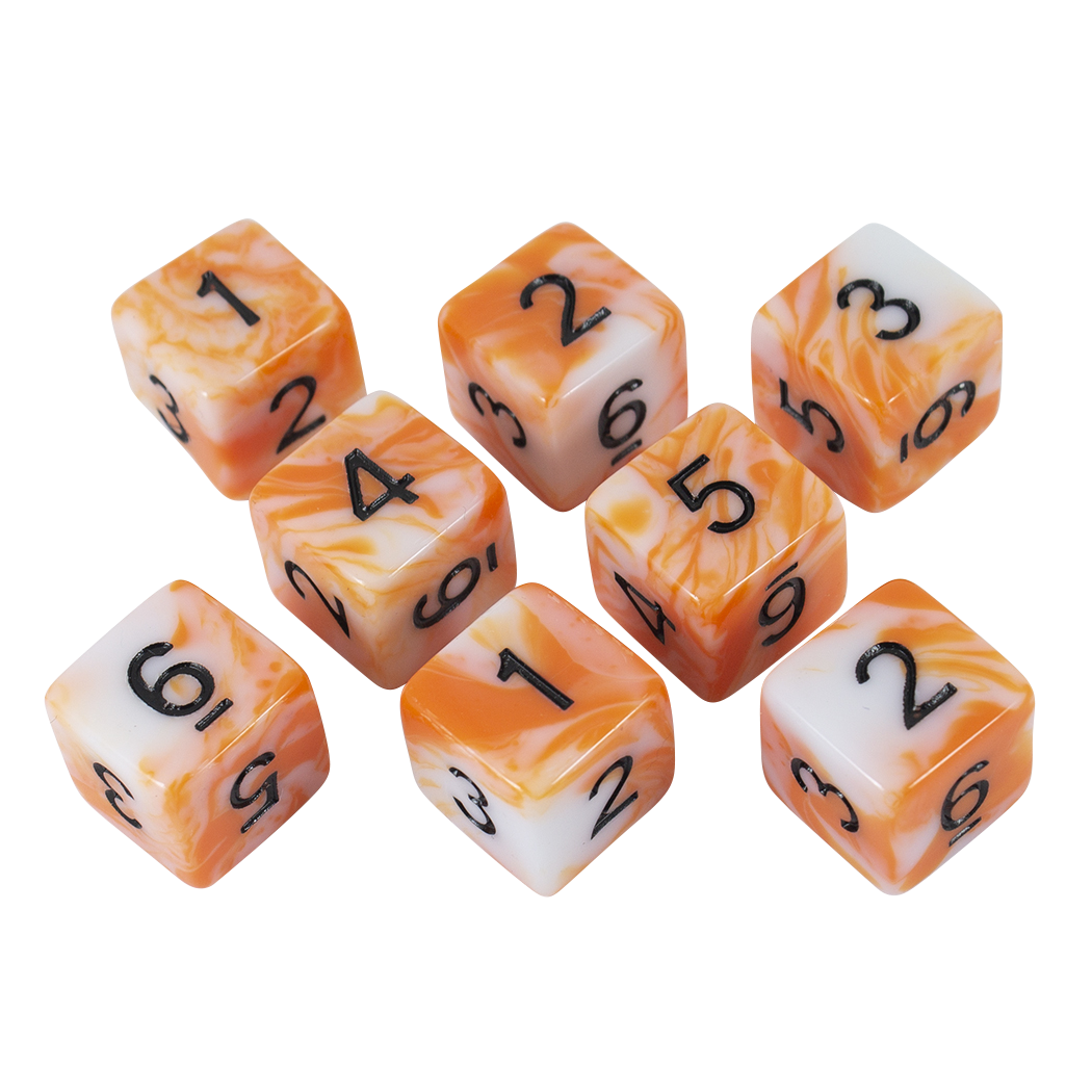 'Troll Slayer' Orange and White Marble 8 D6 Dice Set