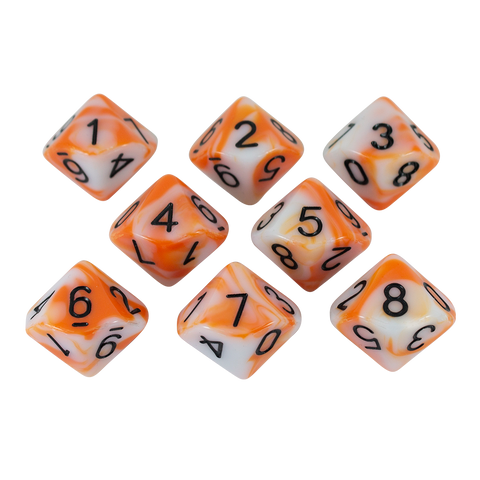 'Troll Slayer' Orange and White 8 D10 Dice Set