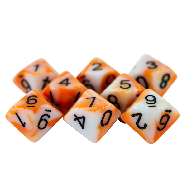 'Troll Slayer' Orange and White 8 D10 Dice Set