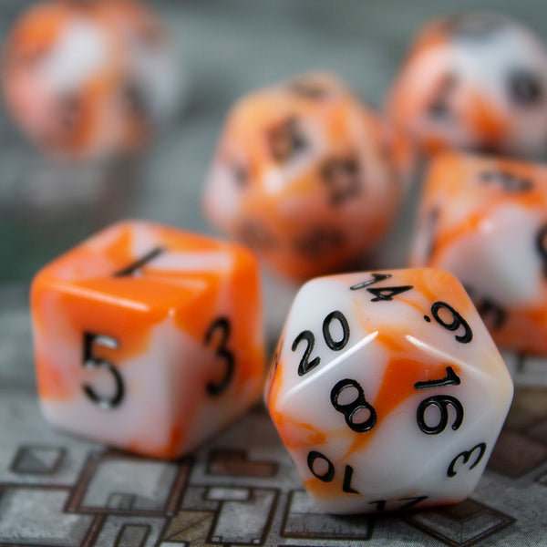 Troll Slayer Orange and White Dice - Expanded Polyhedral Set With Extra D20