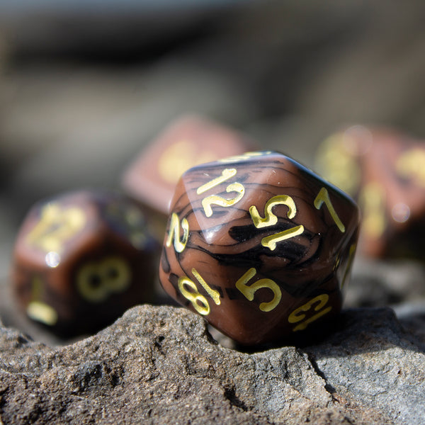 'Werewolf' Black and Brown Dice - Expanded Polyhedral Set With Extra D20