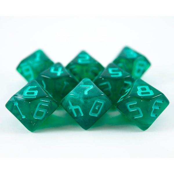 Starfarer 'Quasar' Green and White 8D10 dice