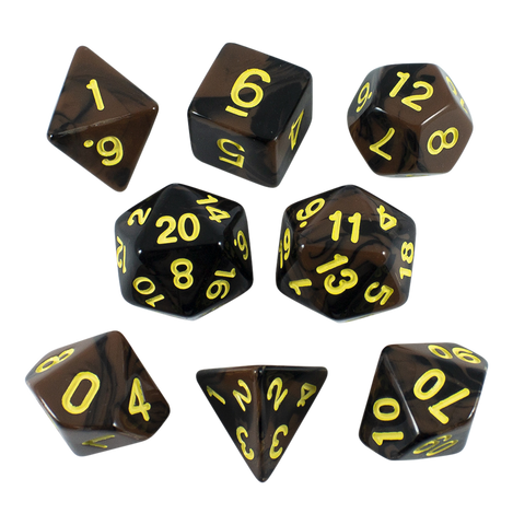 'Werewolf' Black and Brown Dice - Expanded Polyhedral Set With Extra D20