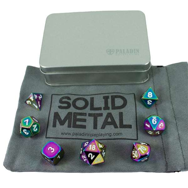 Paladin Roleplaying Rainbow Metal Dice Set, In Presentation Case