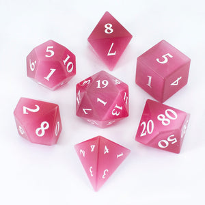 Luxury Stone DnD Dice - Pink Cat's Eye - Full RPG Set