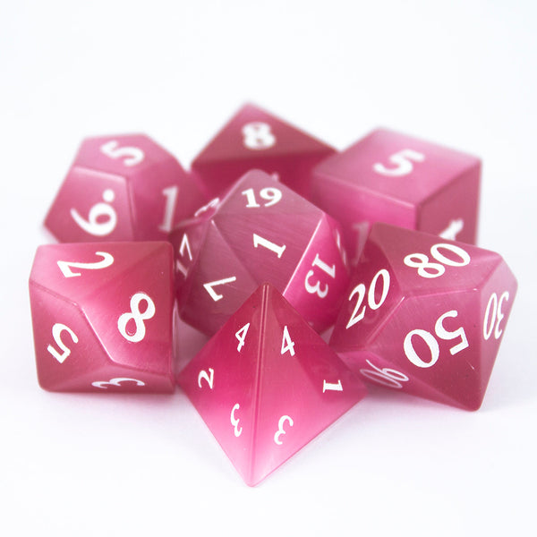 Luxury Stone DnD Dice - Pink Cat's Eye - Full RPG Set