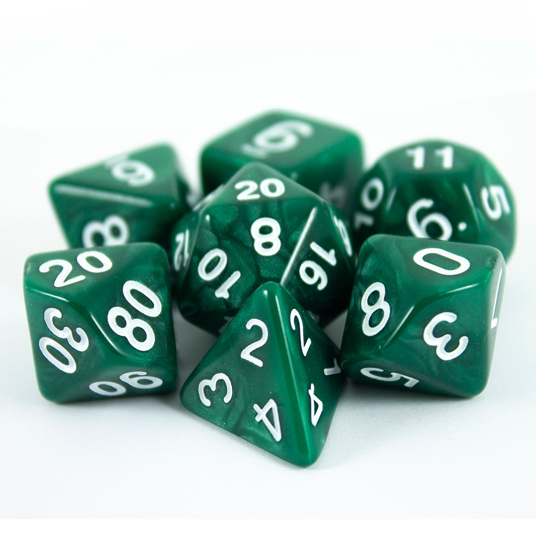 Green Pearl RPG Dice - Full Polyhedral Set - 'Emerald'