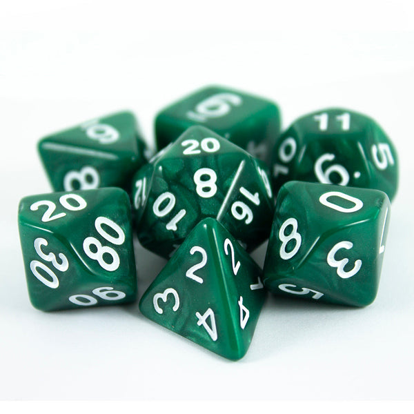 Green Pearl RPG Dice - Full Polyhedral Set - 'Emerald'