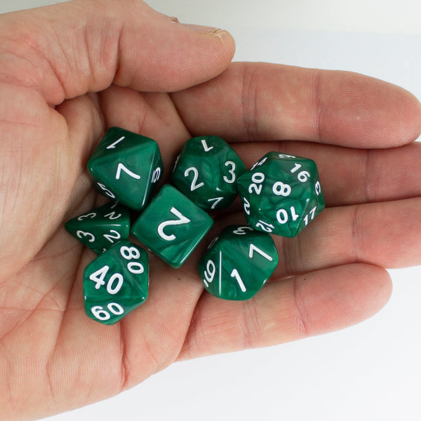 Green Pearl RPG Dice - Full Polyhedral Set - 'Emerald'