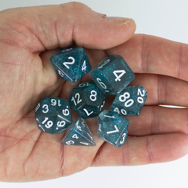 Blue Glitter RPG Dice - Full Polyhedral Set