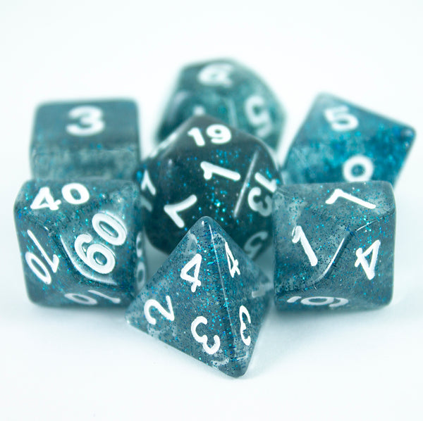 Blue Glitter RPG Dice - Full Polyhedral Set