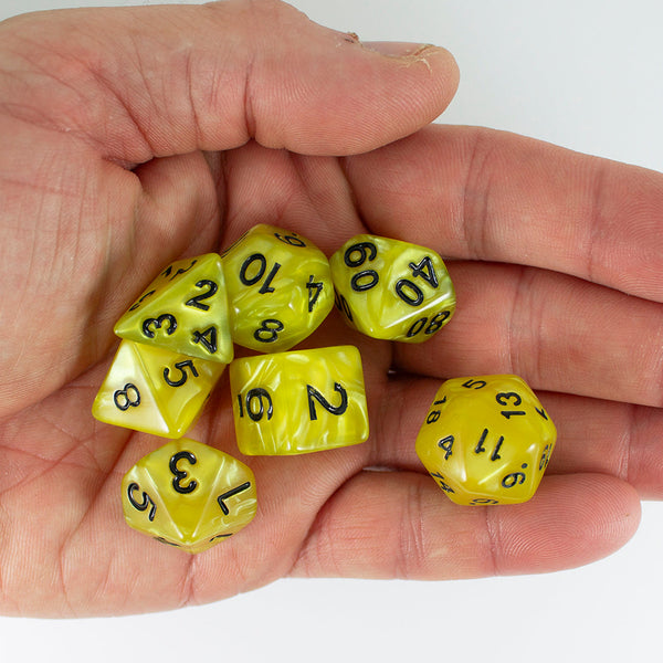 Yellow Pearl RPG Dice - Full Polyhedral Set - 'Lemon'