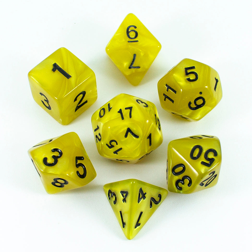 Yellow Pearl RPG Dice - Full Polyhedral Set - 'Lemon'