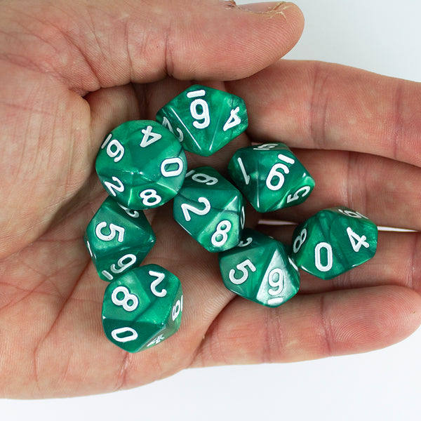 Green Pearl Dice - 8 D10 Set - 'Emerald'