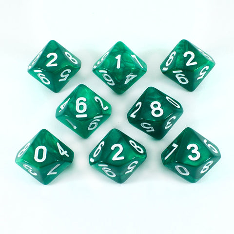 Green Pearl Dice - 8 D10 Set - 'Emerald'