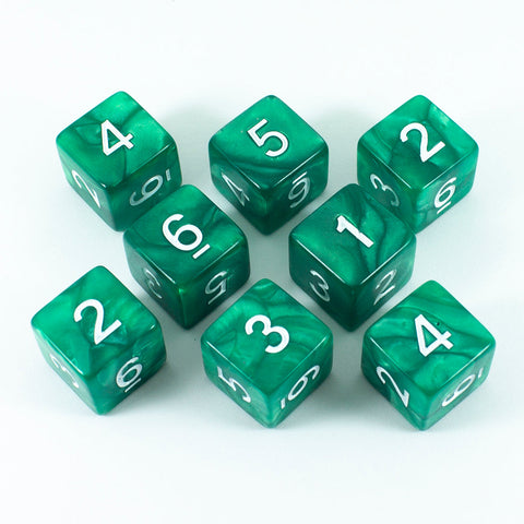 Green Pearl Dice - 8D6 Set - 'Emerald'