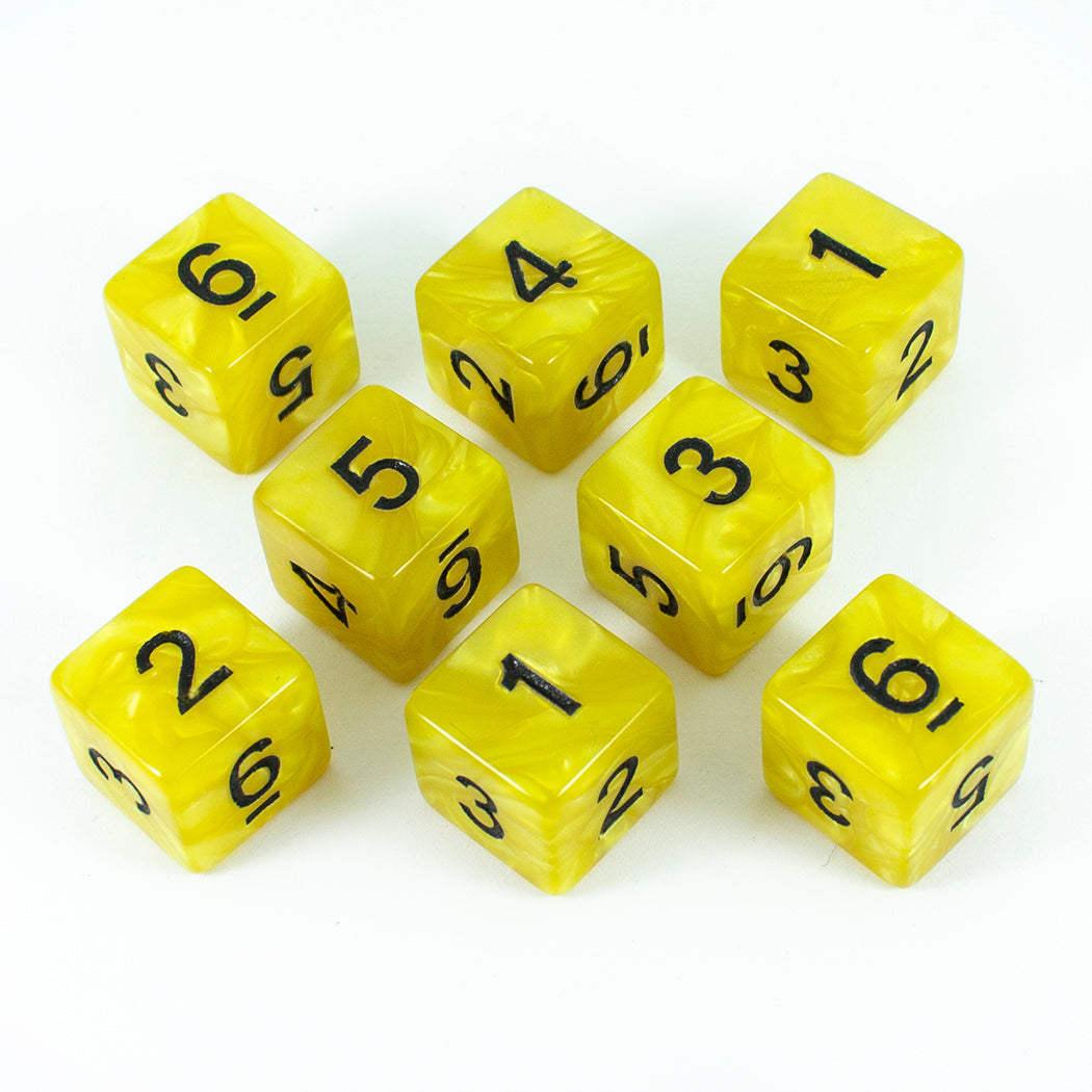 Yellow Pearl Dice - 8D6 Set - 'Lemon'