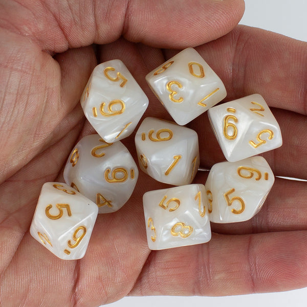 White Pearl Dice - 8 D10 Set