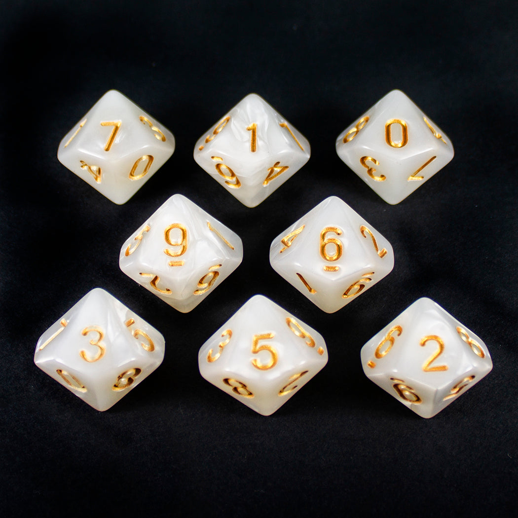 White Pearl Dice - 8 D10 Set