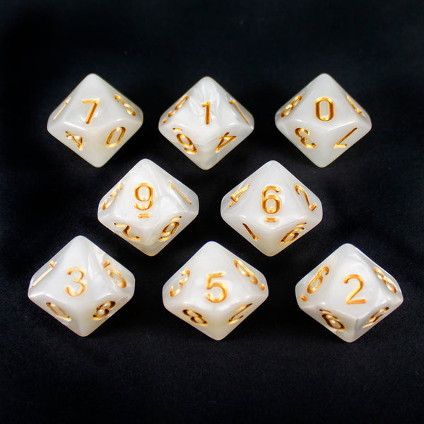 White Pearl Dice - 8 D10 Set